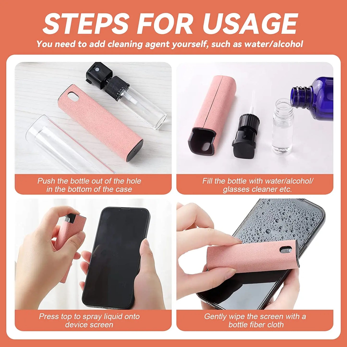 2-in-1 Screen Cleaning Spray with Microfiber Cloth for Mobile Phones, Tablets, and PCs